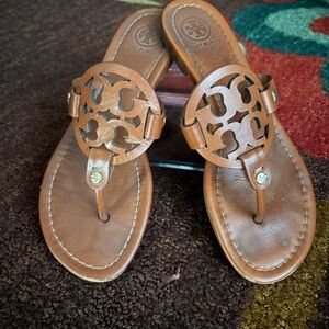 Tory Burch Tan Leather Miller Thong Sandals